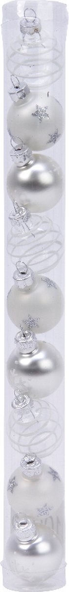 9 Glazen kerstballen 3 cm mix winter wit zilver