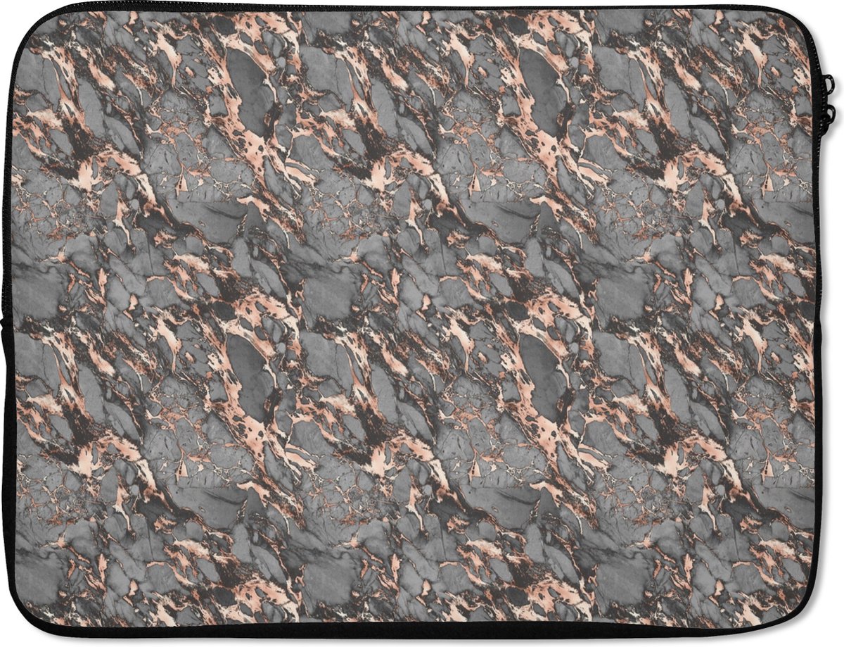 Laptophoes - Marmer print - Stenen - Rose goud - Laptoptas - Laptop sleeve - Laptophoezen - 15 6 Inch