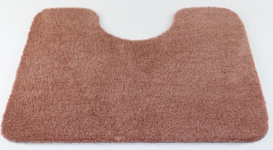 Roze toiletmat met een brede, ronde uitsparing, zachte textuur.