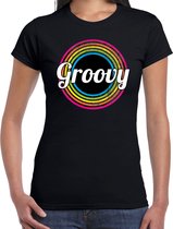 Groovy verkleed t-shirt zwart voor dames - discoverkleed / party shirt - Cadeau voor een disco liefhebber XL