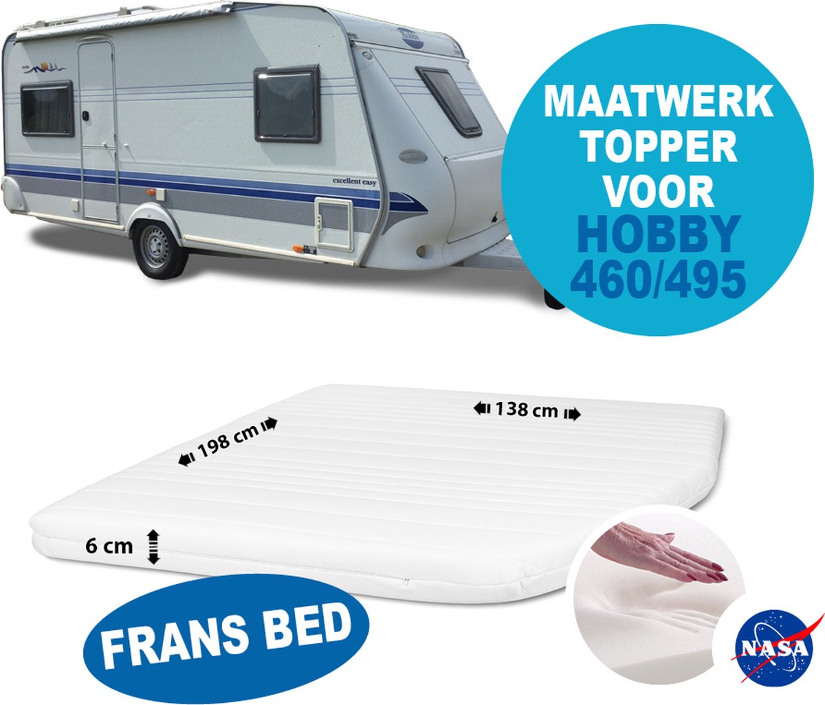 Nasa Traagschuim Fransbed MAATWERK Hobby Caravan 460/495 dikte 6 cm