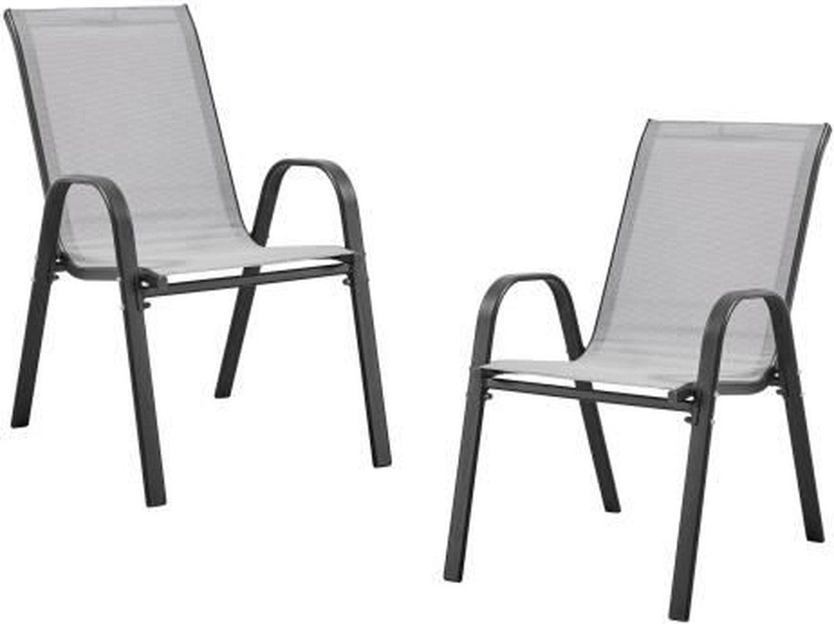 Set van 2 fauteuils - Staal en textiel - Zithoogte: 41 cm - Grijze kleur