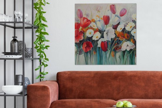 Toile - Peinture - Huile - Fleurs - Nature - 90x90 cm - Décoration - Intérieur