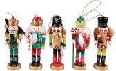 Clayre & Eef Hanger set van 5 Notenkraker 4x4x13 cm Rood Groen Kunststof Kerst Hanger Decoratieve Accessoires Kerstdecoratie voor Binnen