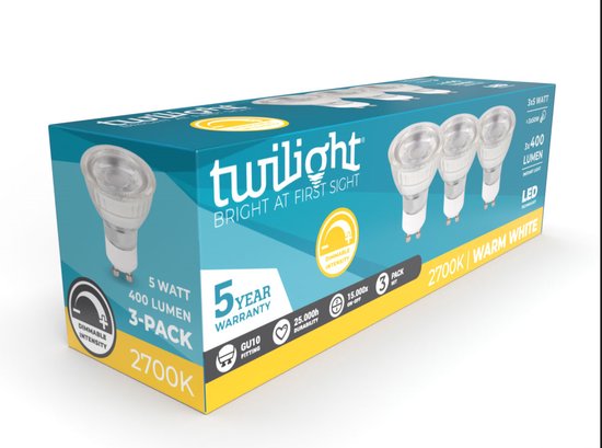 TWILIGHT 3-PACK LED LAMP PAR16 GLASS DIMBAAR - 3x GU10 230V 5W 2700K ...