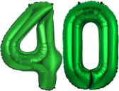 Folie Ballon Cijfer 40 Jaar Groen Verjaardag Versiering Helium Cijfer Ballonnen Feest versiering Met Rietje - 86Cm