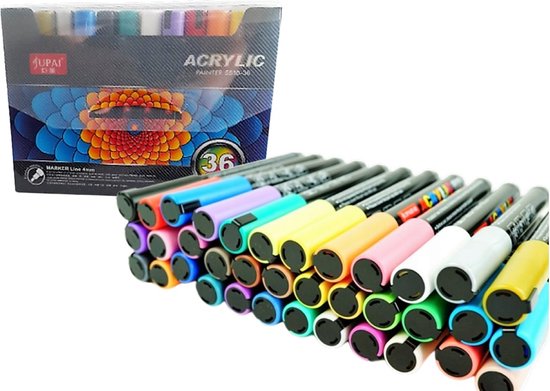 36 Acryl Stiften - Verf Stiften - Verfstiften - Tekenstiften - Acrylstiften - Acryl Marker - Paintmarkers - Tekenset - Happy Stones - 4mm