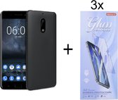 Hoesje Geschikt voor: Nokia 6.1 (Nokia 6 2018) Silicone - Zwart + 3X Tempered Glass Screenprotector - ZT Accessoires