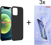 Hoesje Geschikt voor: iPhone 13 Silicone - Zwart + 3X Tempered Glass Screenprotector - ZT Accessoires