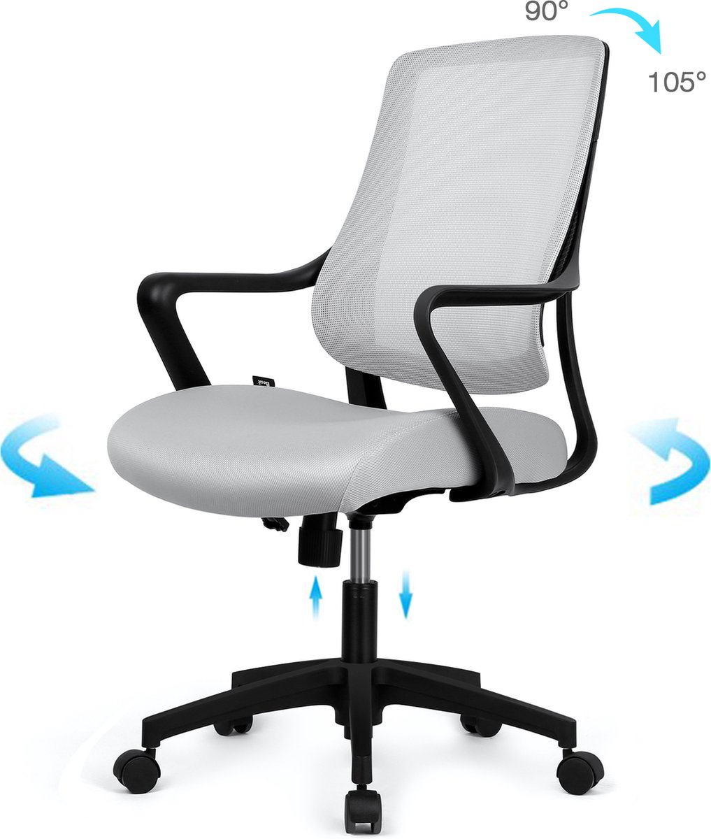 FOXSPORT Ergonomische Bureaustoel Comfort Bureaustoelen voor Volwassenen – Bureaustoel met Wieltjes Grijs