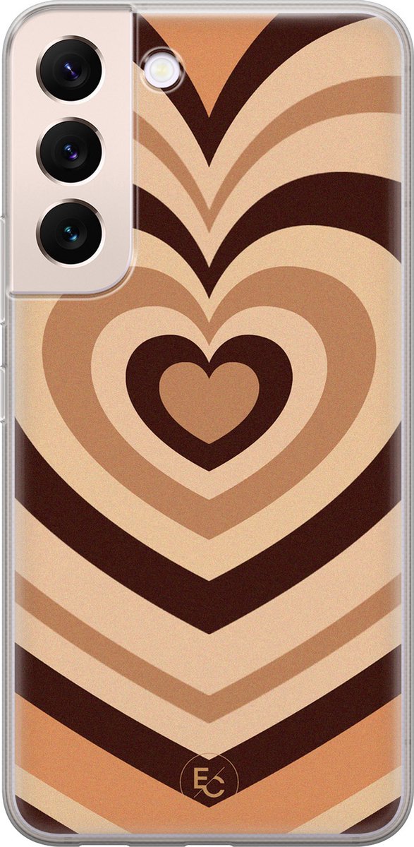 Hoesje geschikt voor Samsung Galaxy S22+ - Hart bruin - Soft Case - TPU - Print - Bruin - ELLECHIQ