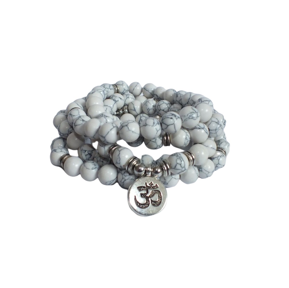 108 Kralen Witte Howliet Ohm Mala Armband / Ketting - Vrouwen / Mannen - 8mm Steen - boeddhisme - Boeddha - Yoga - Meditatie - Buddha - Kralenketting - Rozenkrans - India - Natuurlijke edelsteen wit