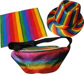 Regenboog setje van 3 stuks - 1x bandana, 1x gleufhoedje, 1x heuptasje - LHBTIQA+ - Rainbow - Pride