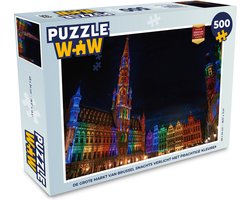 Puzzel De Grote Markt van Brussel snachts verlicht met prachtige kleuren - Legpuzzel - Puzzel 500 stukjes