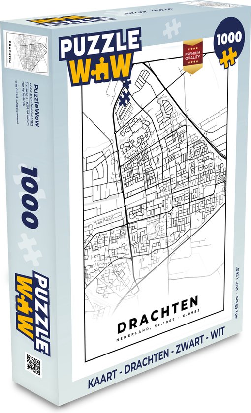 Puzzle Carte - Drachten - Zwart - Wit - Puzzle - Puzzle 1000