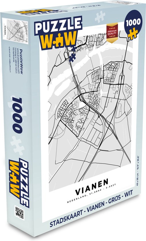 Puzzel Stadskaart - Vianen - Grijs - Wit - Legpuzzel - Puzzel 1000 stukjes volwassenen - Plattegrond