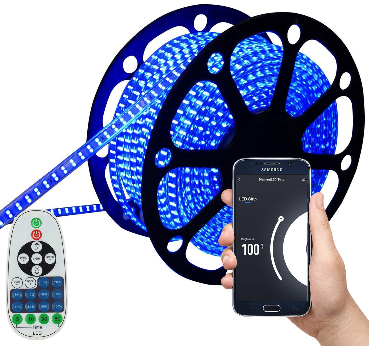 LED Strip Blauw - 40 Meter aan één stuk - 180 LED's per meter - Met Wi-Fi App + IR 23 knops afstandsbediening - Smarthome - Google Home/Amazon Alexa - Waterdicht - Makkelijke mobiele App voor bedienen inclusief afstandsbediening - iOS en Android