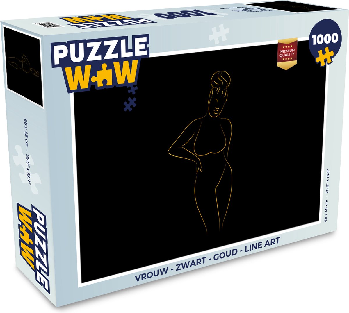 Puzzel Vrouw - Zwart - Goud - Line art - Legpuzzel - Puzzel 1000 stukjes volwassenen