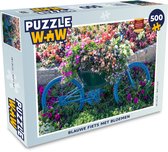 Puzzel Fiets - Blauw - Bloemen - Legpuzzel - Puzzel 500 stukjes