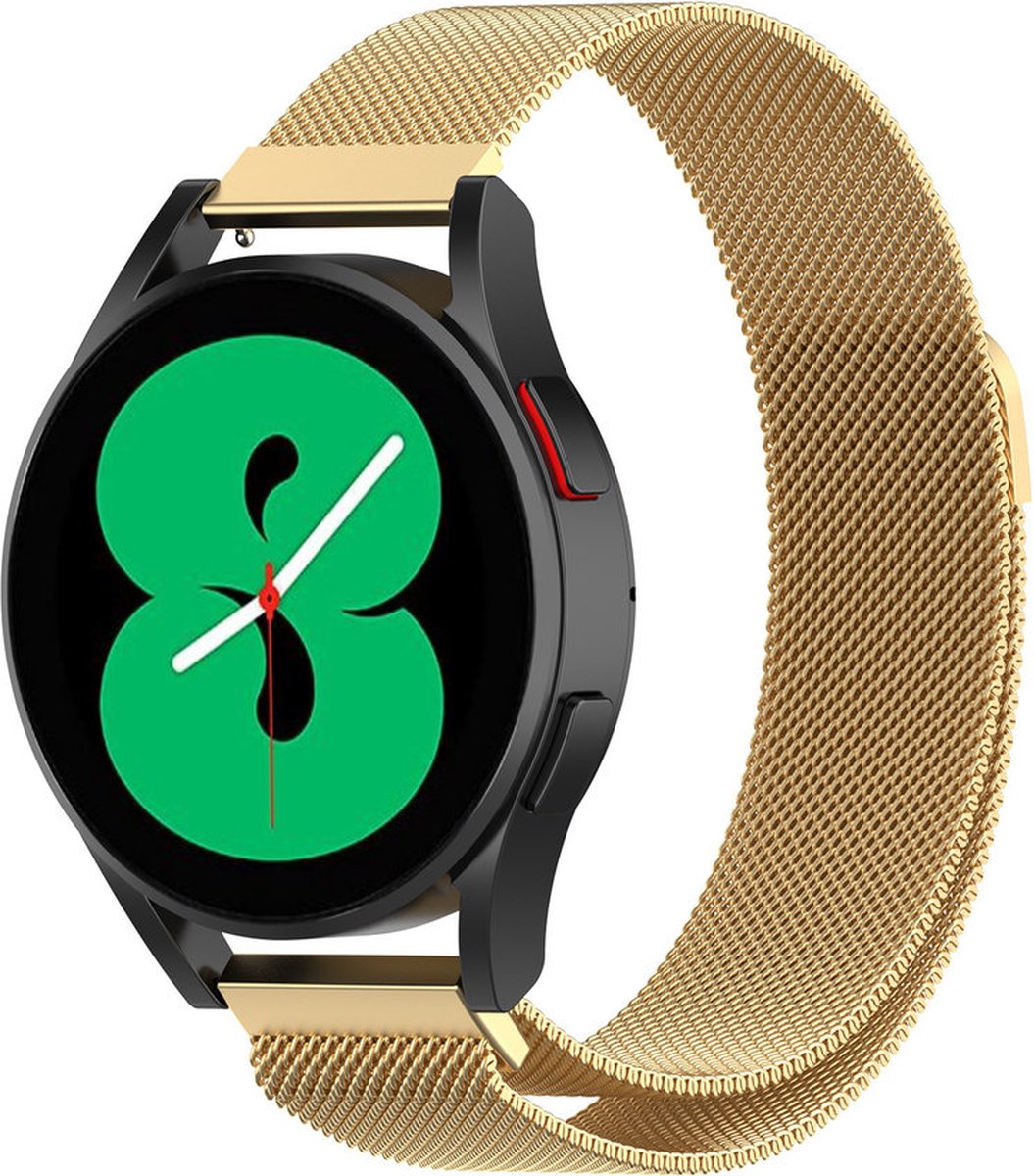 Milanees bandje - goud, geschikt voor Samsung Galaxy Watch 4 - 40 & 44 mm, Watch4 Classic - 42mm & 46 mm, Watch Active 2 - 40mm & 44mm, Watch Active - 40mm, Watch - 42mm, Watch3 - 41mm