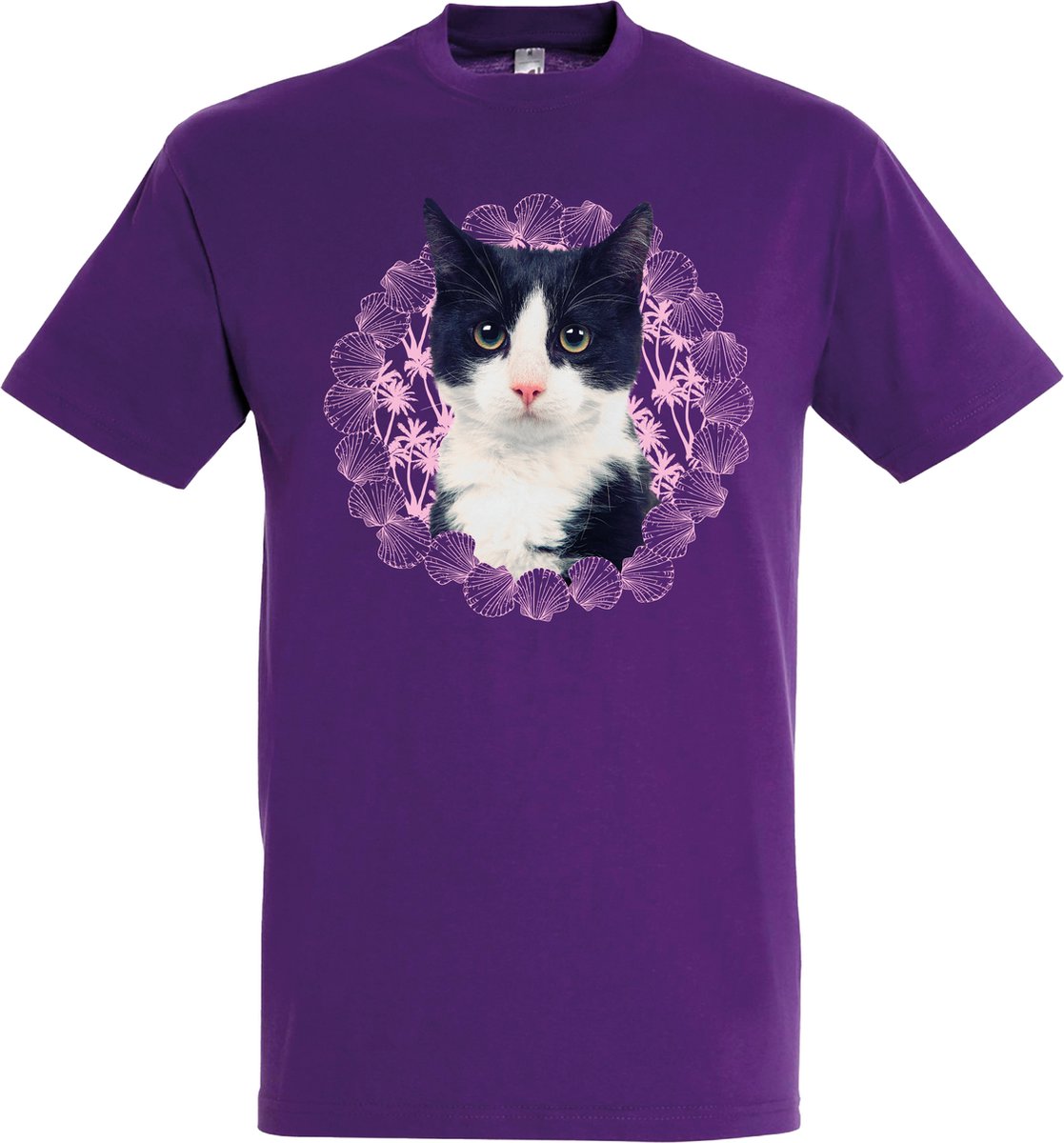 Plenty Gifts T-shirt Black & White Cat Dark Purple XS