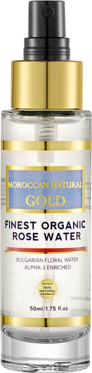 Moroccan Natural - Gold - Finest Organic Bulgarian Rose Water - Alpha 3 Enriched - 50 ml