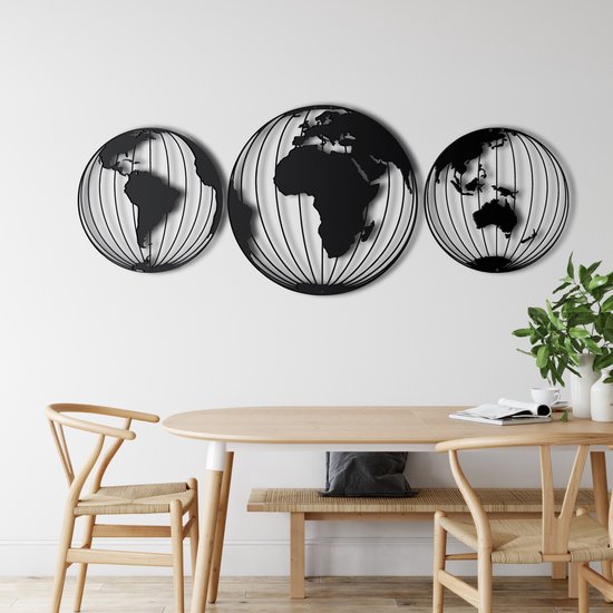 Foto: Wanddecoratie wereldkaart world map metal wall art muurdecoratie woonkamer buiten decor zwart 38x50x38cm