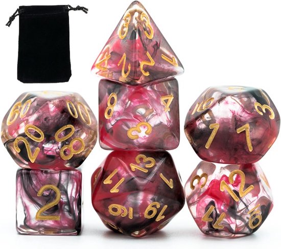 Afbeelding van het spel D&D dice set Smoke serie DnD dobbelstenen set Rood Dungeons and Dragons dobbelstenen Inclusief velvet bewaarzakje Polydice