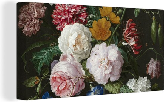 Peinture sur toile Nature morte aux fleurs dans un vase en verre - Peinture de Jan Davidsz. de Heem - 40x20 cm - Décoration murale