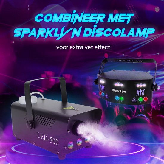 Sparklyn Rookmachine met LED en Draadloze Afstandsbediening - 500w - Rookmachine Halloween - Zwart - Sparklyn