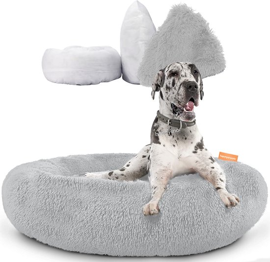 Happysnoots Hondenmand met Rits - 80cm - Hondenbed - Donut Dog Bed - Fluffy - Wasbaar - Lichtgrijs
