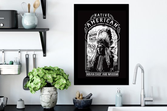 Cadre photo avec affiche - Indien - Vintage - Zwart - Wit - 40x60 cm - Cadre pour affiche