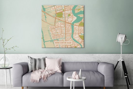 Canvas schilderij 90x90 cm - Wanddecoratie Plattegrond - Kaart - Koog aan de Zaan - Vintage - Stadskaart - Muurdecoratie woonkamer - Slaapkamer decoratie - Kamer accessoires - Schilderijen op canvas