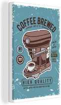 Canvas Schilderij Koffiezetapparaat - Koffie - Retro - Tekening - 60x90 cm - Wanddecoratie - Vaderdag cadeau - Geschenk - Cadeautje voor hem - Tip - Mannen