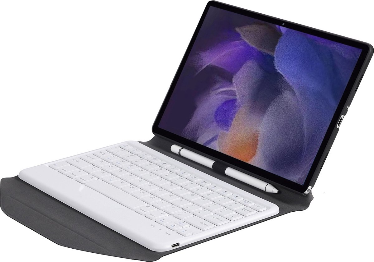 Bluetooth Keyboard Case voor Samsung Galaxy Tab A8 - QWERTY - Draadloos Toetsenbord hoes Zwart met Wit toetsenbord