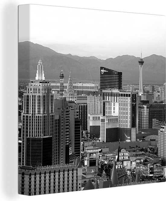 Canvas Schilderij Skyline van Las Vegas - Verenigde Staten - zwart wit - 20x20 cm - Wanddecoratie