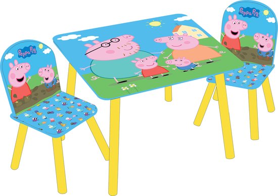 Peppa Pig Houten kindertafel met 2 stoeltjes - Roze