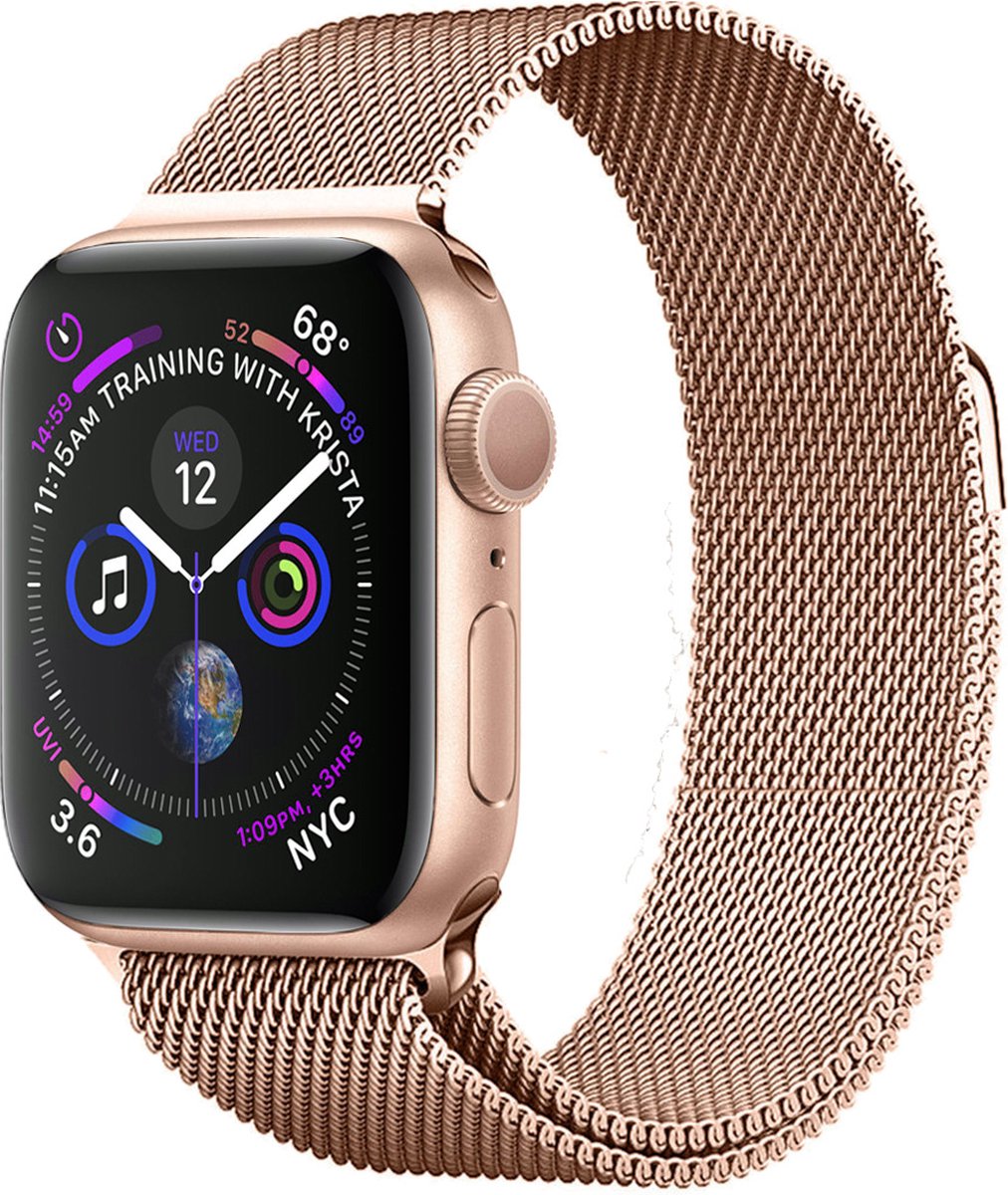 Milanees Bandje Geschikt voor Apple Watch 7 45 mm Milanees Bandje - Band Geschikt voor Apple Watch 7 45 mm Met Magneetsluiting - Rose Goud