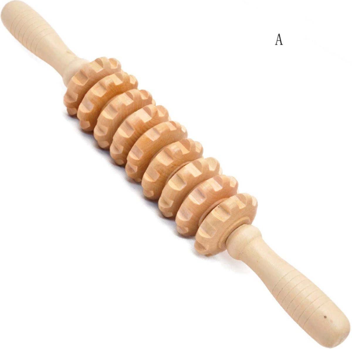 Goedkoopste UrbanGoods - Houten Massageroller - Spiermassage - 9 wielen - Anti Cellulite - Massage Taille Roller - Beige