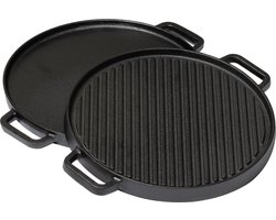 Blackwell Bakplaat - BBQ Plaat - Grillpan - Grillrooster - Grater - Gietijzeren Grillplaat - Zwart - Dubbelzijdig - Ø 30 cm