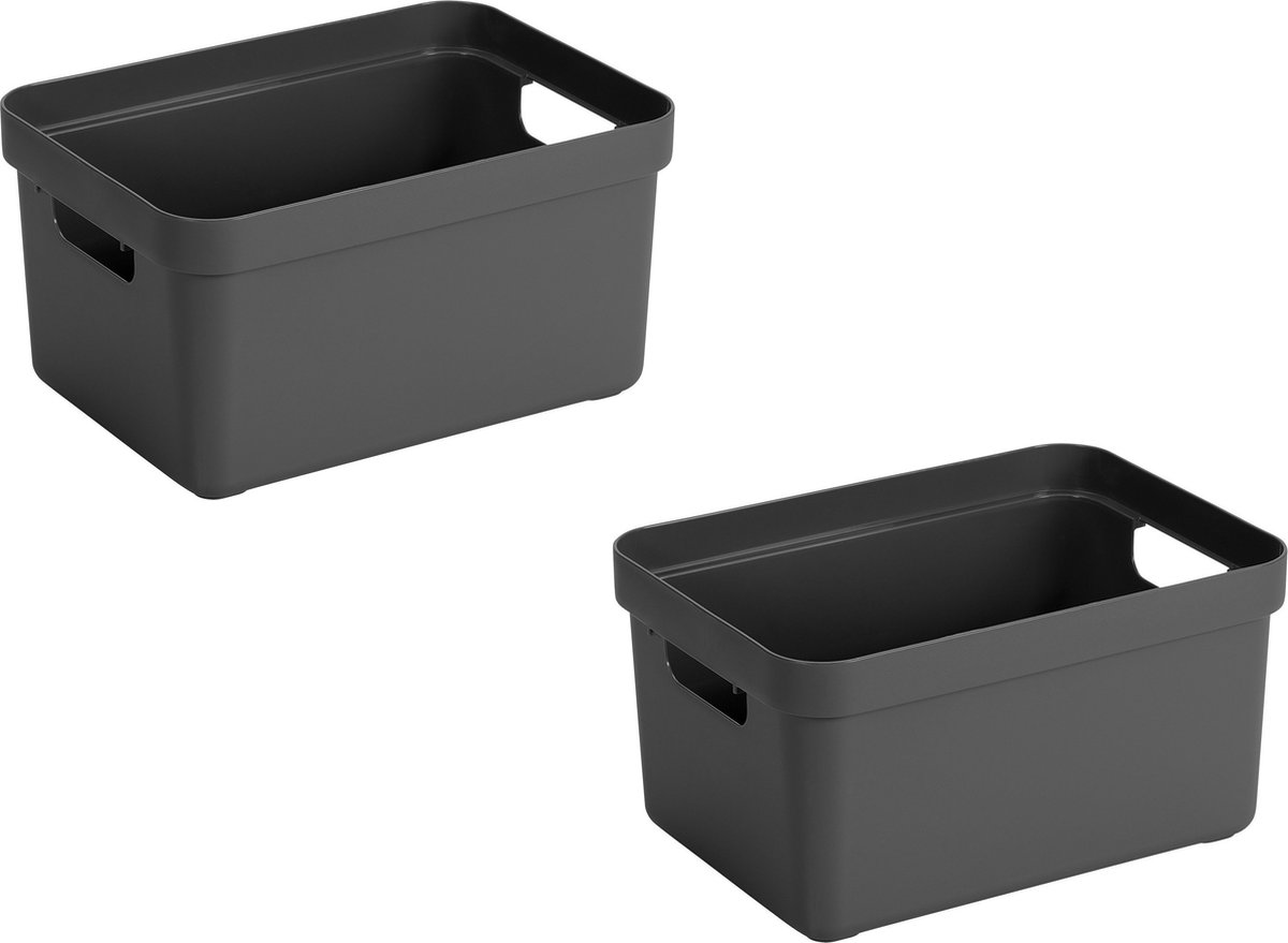 Sunware Opbergbox Sigma - 3x stuks - kunststof - antraciet - 13 liter - Opbergbakken/opbergers - 35 x 25 x 18 cm