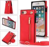 Fonu Fashion Porte monnaie étui avec corde compatible avec iPhone SE 2022  -  SE 2020 - iPhone 8 - Rouge