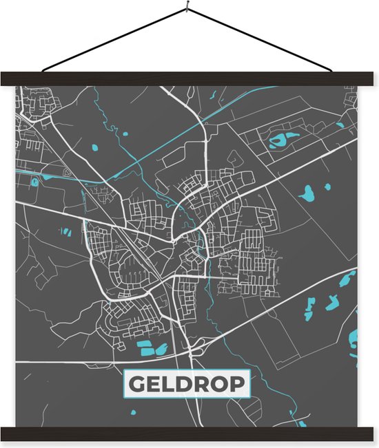 Posterhanger incl. Poster 60x60 cm - Schoolplaat - Geldrop - Plattegrond - Kaart - Stadskaart - Textielposter - Zwarte latten - Stadskaart