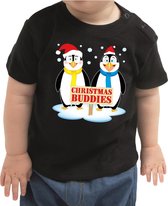 Kerstshirt / t-shirt zwart - Christmas buddies voor baby / kinderen - jongen / meisje 74