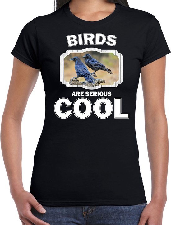 Dieren vogels t-shirt zwart dames - birds are serious cool shirt - cadeau t-shirt raaf/ vogels liefhebber L