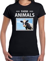 Dieren foto t-shirt Koe - zwart - dames - farm animals - cadeau shirt Koeien liefhebber XS