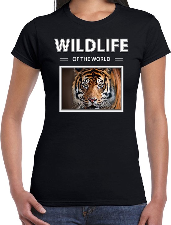 Dieren foto t-shirt tijger - zwart - dames - wildlife of the world - cadeau shirt tijgers liefhebber XL
