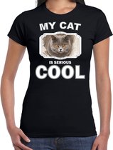 Britse korthaar katten t-shirt my cat is serious cool zwart - dames - katten / poezen liefhebber cadeau shirt XL