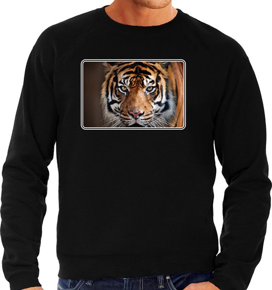 Dieren sweater met tijgers foto - zwart - voor heren - natuur / tijger cadeau trui - kleding / sweat shirt L