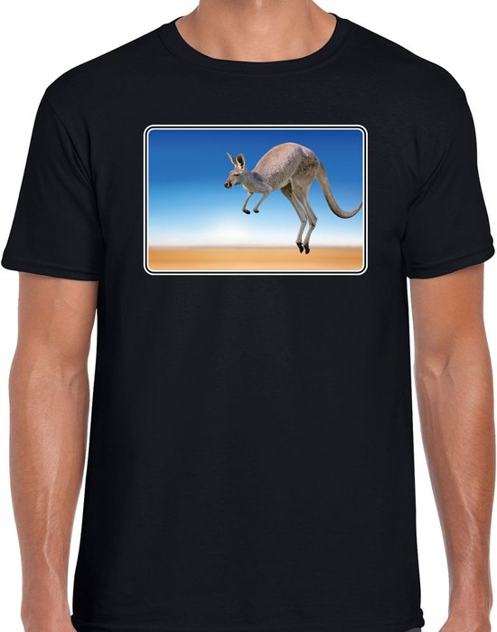 Dieren shirt met kangoeroes foto - zwart - voor heren - Australischie dieren / kangoeroe cadeau t-shirt - kleding XXL